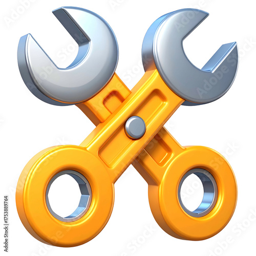 Two crossed wrenches with orange handles on a black background.