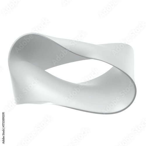 Smooth white M?bius strip shape curves through black space.