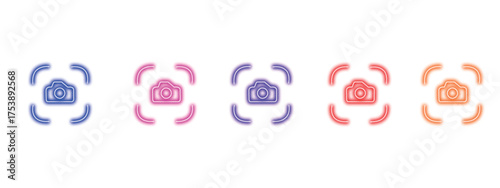 Set of colorful camera icons with rounded square outer shapes and a simple camera graphic inside, ideal for photography, media, and technology concepts	