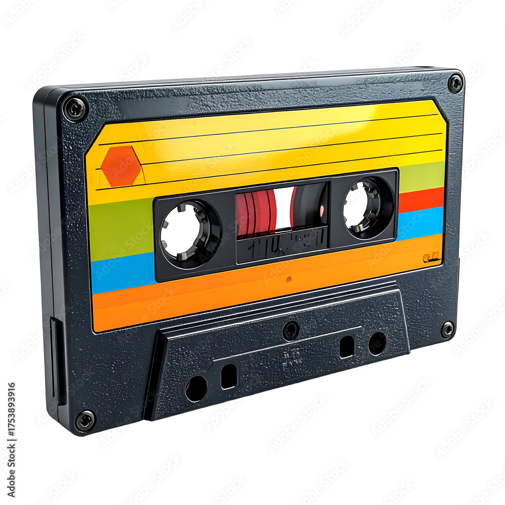 Obraz premium Colorful cassette tape with retro design for music playback.