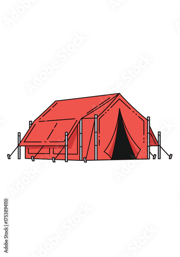 A sturdy red tent set up for outdoor adventures and camping.