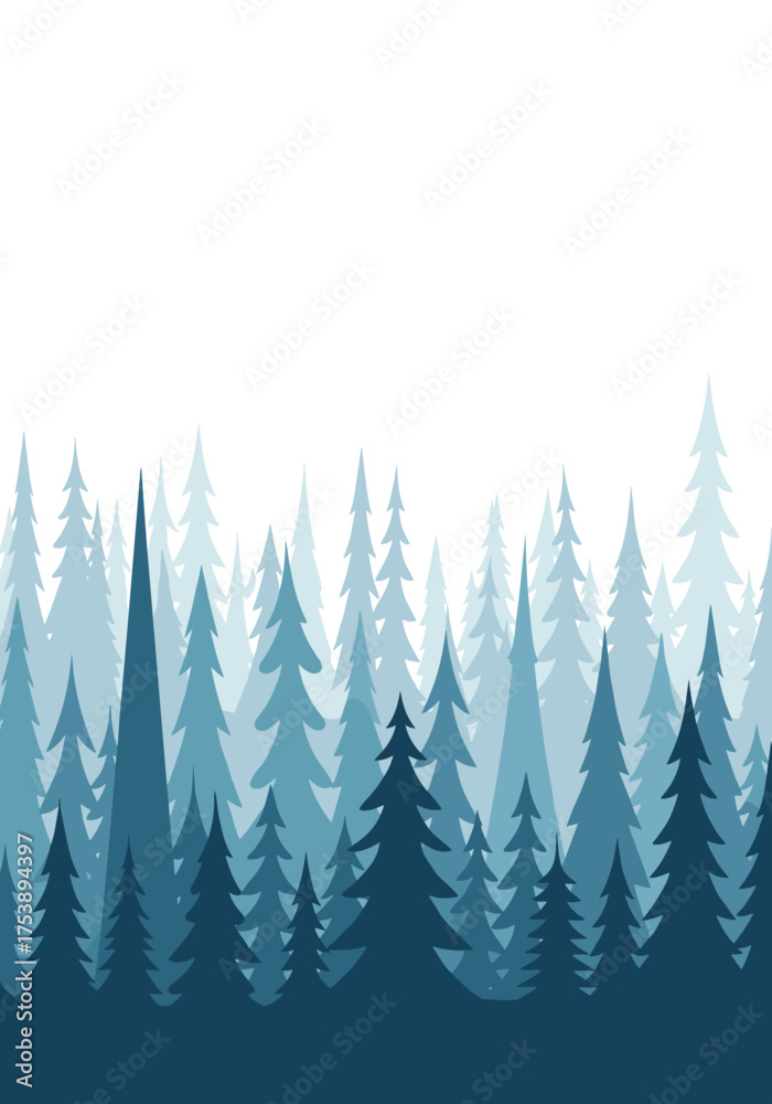Obraz premium Abstract illustration of a dense coniferous forest landscape with varying shades of blue.