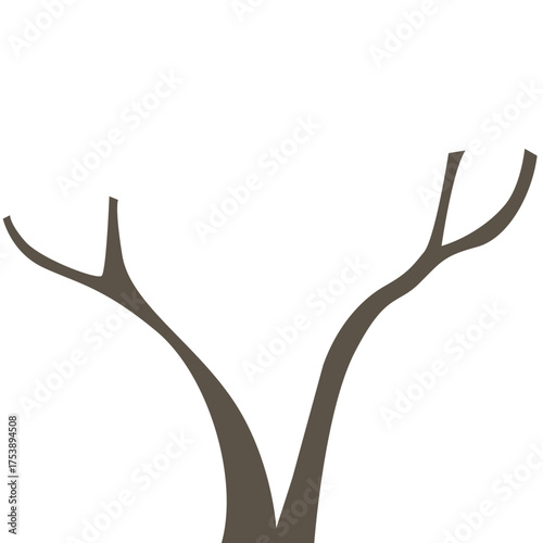 Y-shaped dried desert branch, simple botanical vector illustration representing natural dry plant element for desert landscapes.