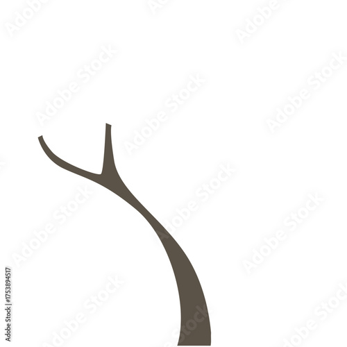 Single dried branch with curved shape, flat desert vector element representing minimal nature, dryness, and organic wilderness.
