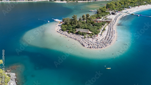 Fototapeta Naklejka Na Ścianę i Meble -  Aerial view of the famous Blue Lagoon beach in Oludeniz, Fethiye, Turkey