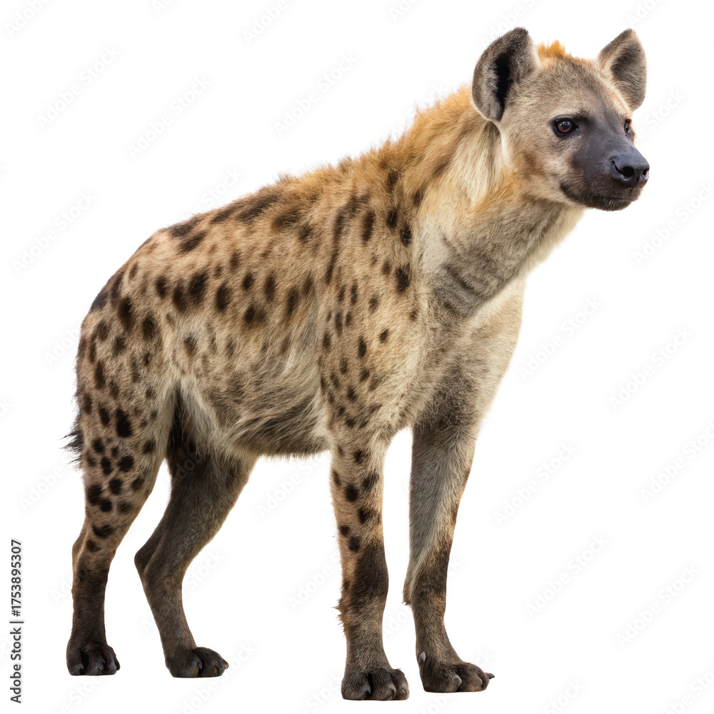 Obraz premium Spotter hyaena side view on png hyaena png spotted png side view png animal png wildlife png predator png transparent background