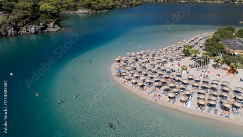 Fototapeta Naklejka Na Ścianę i Meble -  Aerial view of the famous Blue Lagoon beach in Oludeniz, Fethiye, Turkey