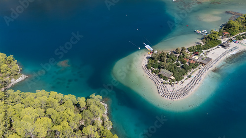 Fototapeta Naklejka Na Ścianę i Meble -  Aerial view of the famous Blue Lagoon beach in Oludeniz, Fethiye, Turkey