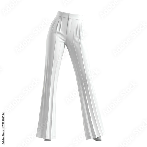 Elegant white pleated flared trousers showcase fashion design.