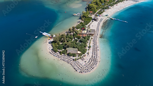Fototapeta Naklejka Na Ścianę i Meble -  Aerial view of the famous Blue Lagoon beach in Oludeniz, Fethiye, Turkey