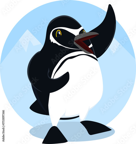 pinguim de magalhães feliz acenando