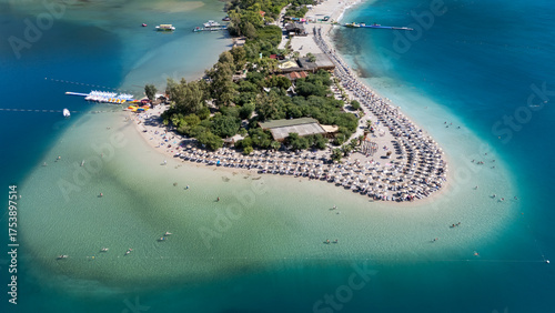 Fototapeta Naklejka Na Ścianę i Meble -  Aerial view of the famous Blue Lagoon beach in Oludeniz, Fethiye, Turkey