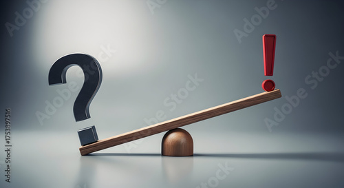 Question mark versus exclamation point on a balancing scale