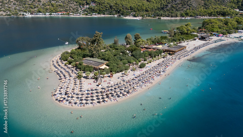 Fototapeta Naklejka Na Ścianę i Meble -  Aerial view of the famous Blue Lagoon beach in Oludeniz, Fethiye, Turkey