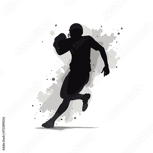 Silhouette of a determined football player running with the ball on a grunge background