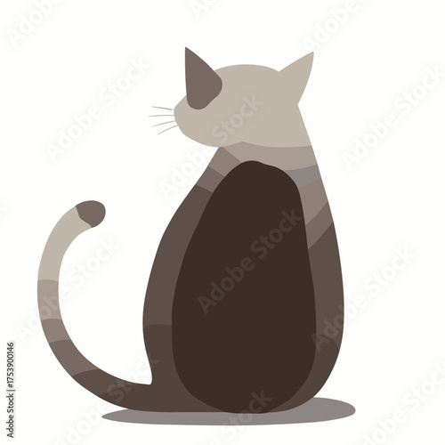 Minimalist illustration of a cat sitting with its back turned in neutral earth tones