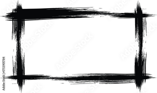 Black Hand Drawn Brush Stroke Rectangle Frame Isolated on Transparent Background