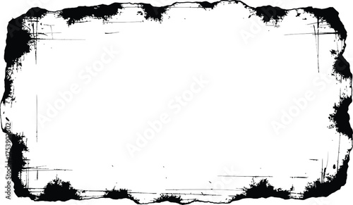 Distressed Black Grunge Frame Border Vector Isolated on Transparent Background
