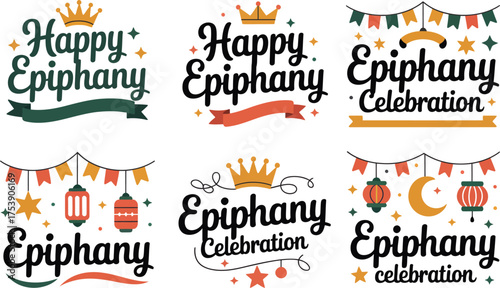 Happy epiphany celebration greetings with festive decorations