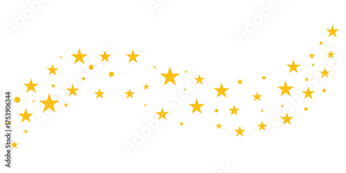 Yellow stars scattered on transparent background, shiny golden star pattern for decoration, festive design, wallpaper, celebration, vector illustration, glowing celestial sparkle effect.