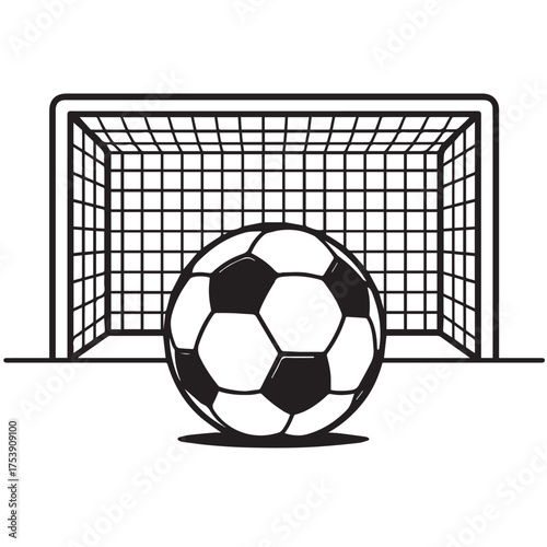 Black and white vector design featuring a football and goalpost, emphasizing the thrilling penalty kick moment in an intense sport competition scene.