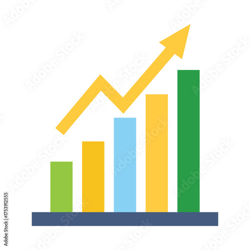 Business growth bar chart with upward trending arrow showing profit increase vector