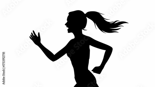 Dynamic silhouette of determined woman running with focused energy, ideal for fitness, health, and motivation projects, originally a scalable vector graphic