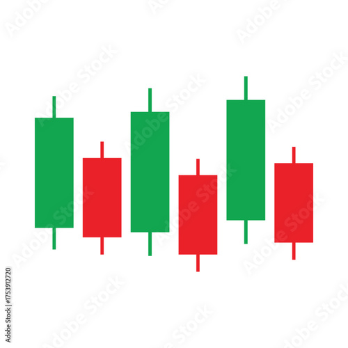 Candlestick chart showing financial market trends up and down green red bars vector