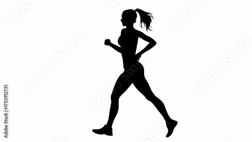 Silhouette of a determined woman running, fitness and wellness graphic for health campaigns, sports promotions, and active lifestyle marketing, originally vector graphic