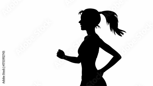 Dynamic silhouette of a sporty woman jogging, conveying energy and healthy lifestyle, perfect for fitness apps and wellness campaigns seeking simple, impactful visuals