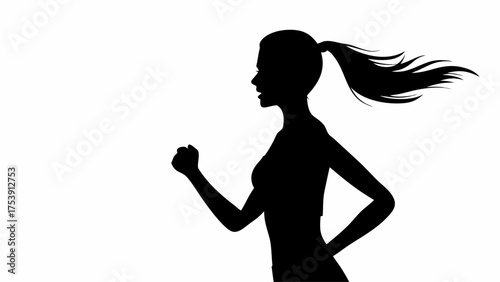 Dynamic silhouette of a woman jogging, perfect for fitness apps or health blogs, capturing energy and motion, originally a scalable vector graphic