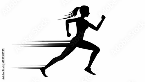 Dynamic silhouette of a woman running with speed effect, showcasing fitness and determination for sports, health, and active lifestyle campaigns