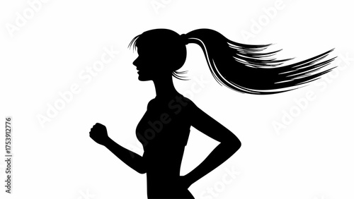 Dynamic silhouette of a running woman, conveying energy and vitality, perfect for fitness, health, and active lifestyle promotions, originally vector graphics.