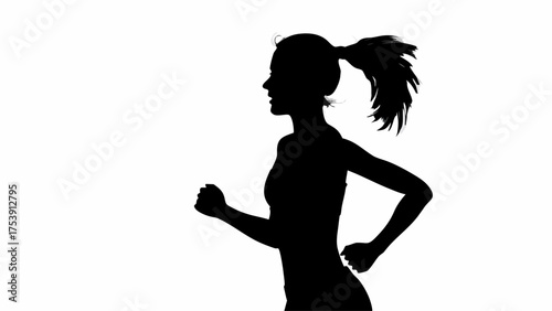 Silhouette of determined woman jogging, embodying health and fitness, perfect for motivational campaigns and wellness brands, originally a scalable vector graphic