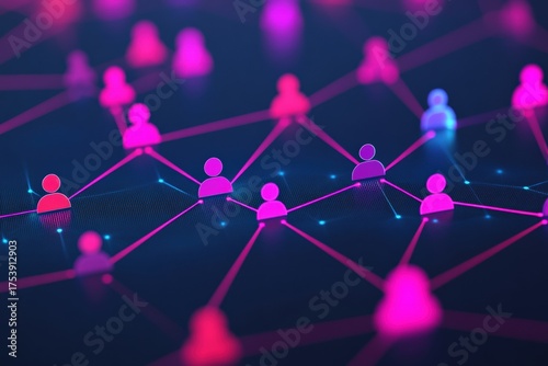 Abstract network of user icons connected by glowing lines, representing worldwide communication and data exchange