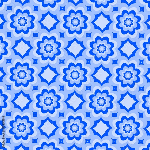 Blue Geometric Star Pattern – Seamless Abstract Mandala-Inspired Background for Textile, Wallpaper, and Digital Art
