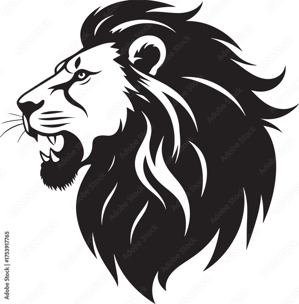 Fototapeta premium Fierce Roaring Lion Head Profile Silhouette Vector
