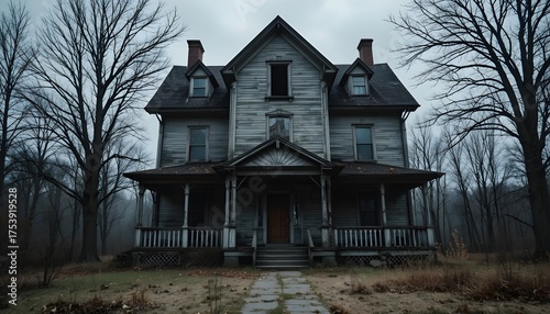 Haunted house, old worn-down abandoned home, creepy and spooky
