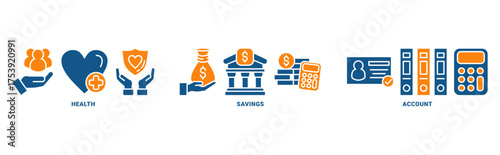 HSA ( health saving account ) icon set vector concept with icon of healthcare, growth, id card, accounting 