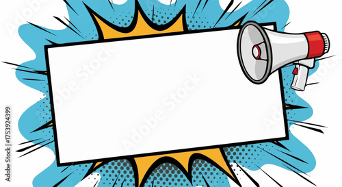 Comic Book Style Megaphone with Blank Space for Message
