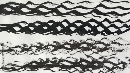 A hand-drawn wave illustration with a brush, brush-drawn rough lines, brush-drawn drawing