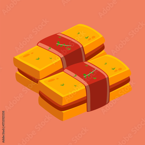 Vector illustration of tamago sushi rolls wrapped with seaweed, symbolizing traditional Japanese cuisine.