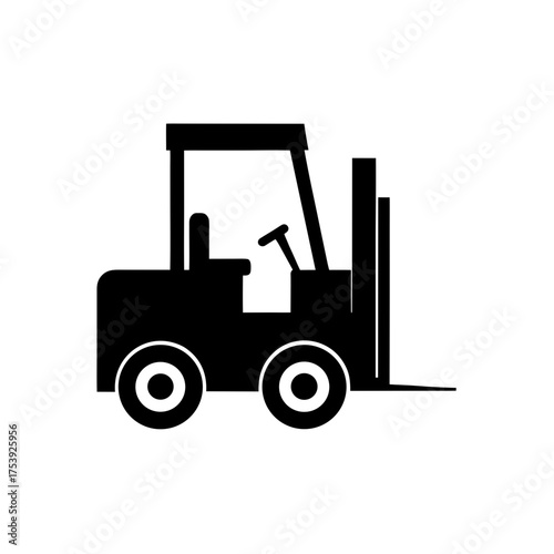 Silhouette of a forklift truck in black on transparent background