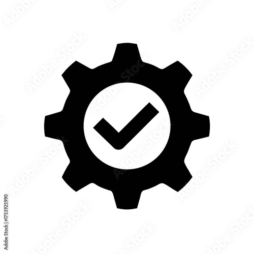 Gear with check mark in center of circle on transparent background silhouette