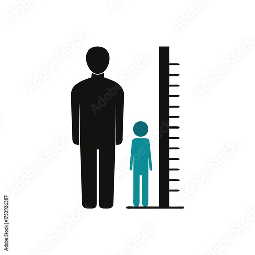 Adult and child comparing height measure on transparent background silhouette