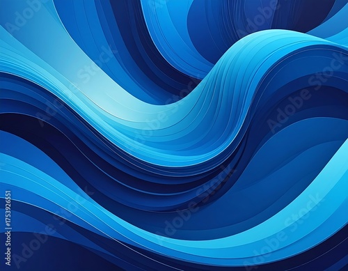 Abstract artistic composition of smooth flowing waves in various shades of blue, gradient effect