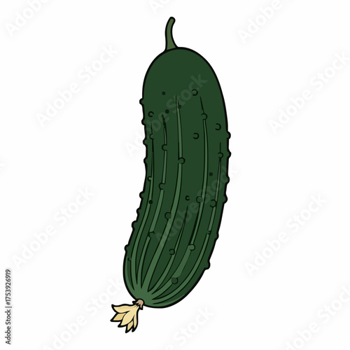 Illustration of a single green cucumber with spiky texture, presented in a minimalist style against a plain white background, conveying a fresh and natural feeling.
