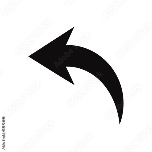 Black curved arrow pointing to the left on transparent background silhouette
