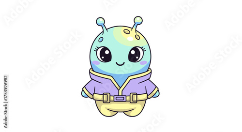 Cute alien character with pastel colors and big eyes on white background