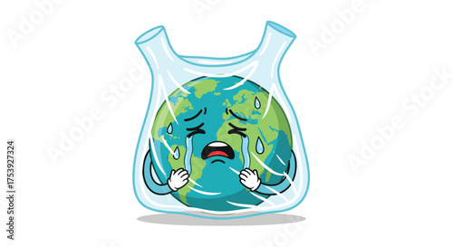 Our sad planet earth is crying inside a plastic bag showing environmental pollution concept.